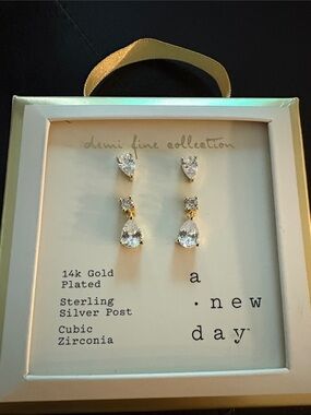 a new day Gold Plated Clear Cubic Zirconia Drop Earrings